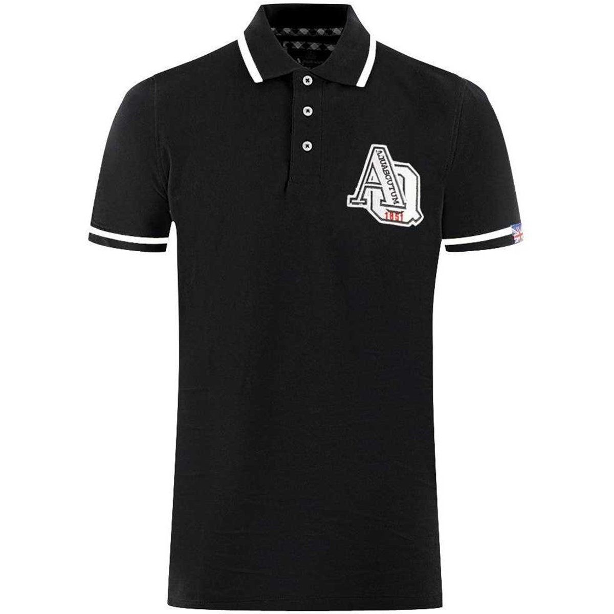 Aquascutum - "AQ 1851" Poloshirt für Herren/Damen Unisex, Mit kontrastfarbenen Streifen (Schwarz)