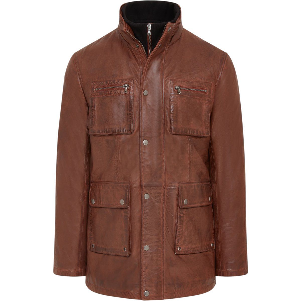 Herren braune Militär-Lederjacke im Feldstil