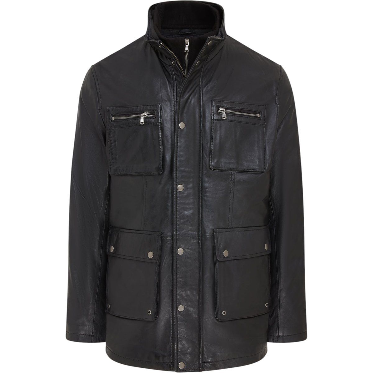 Herren Schwarze Leder Field Jacke