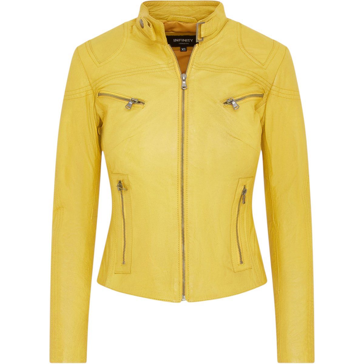 Gelbe Slim Fit Leder Bikerjacke für Damen