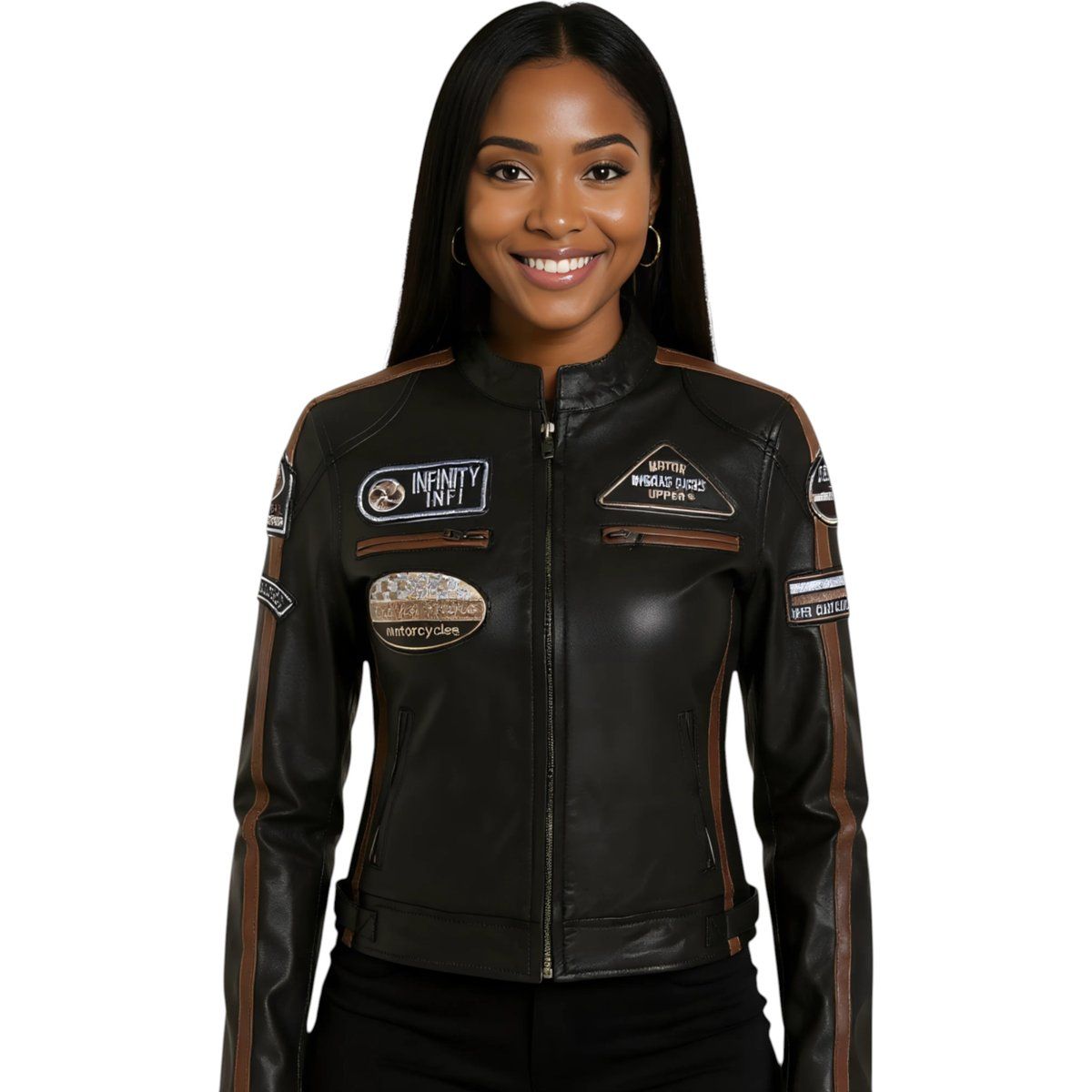 Damen Vintage Racing Leder Biker Jacke