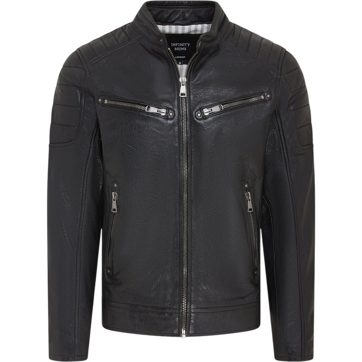 Schwarze gesteppte Lederjacke für Herren