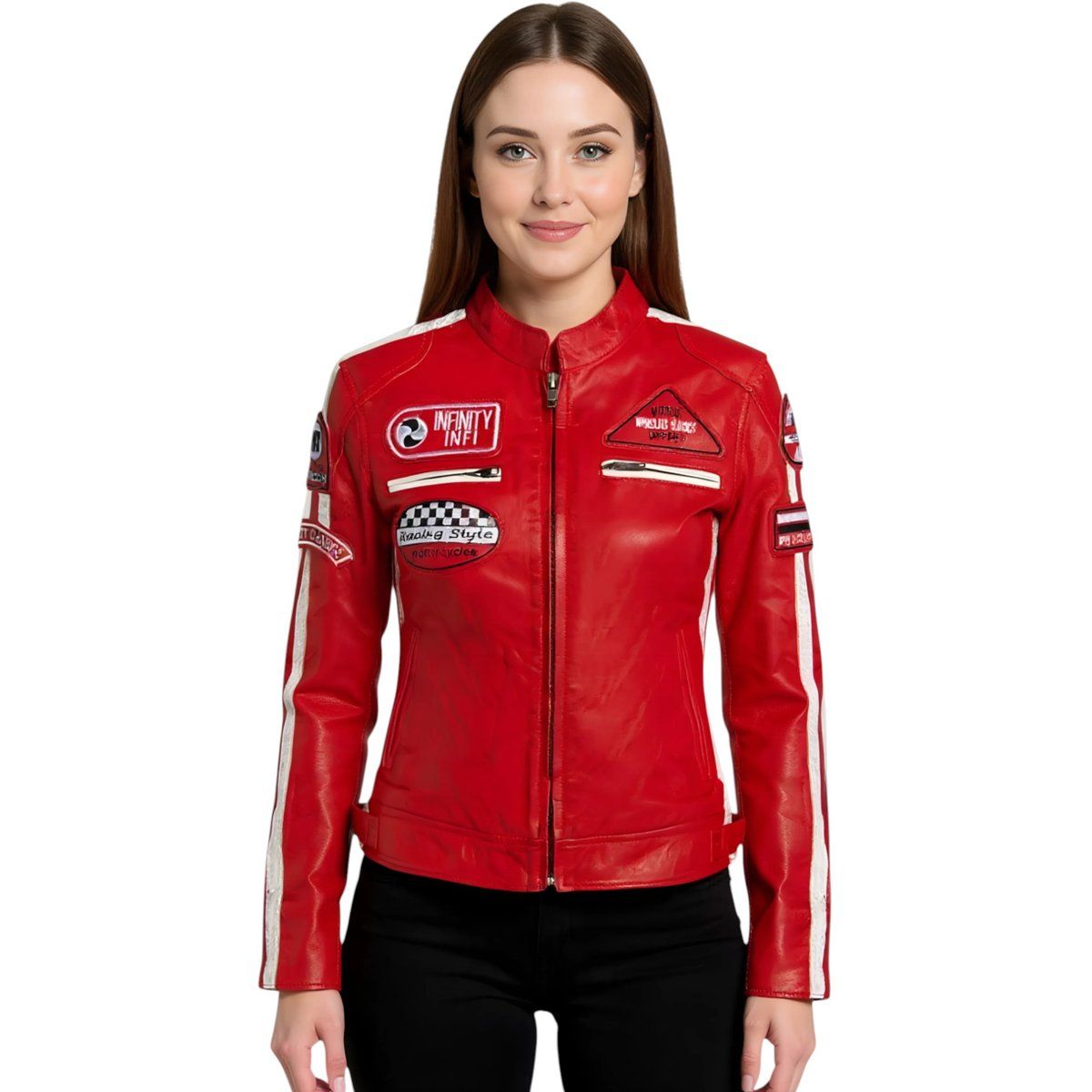 Rote Nappa-Leder Bikerjacke für Damen