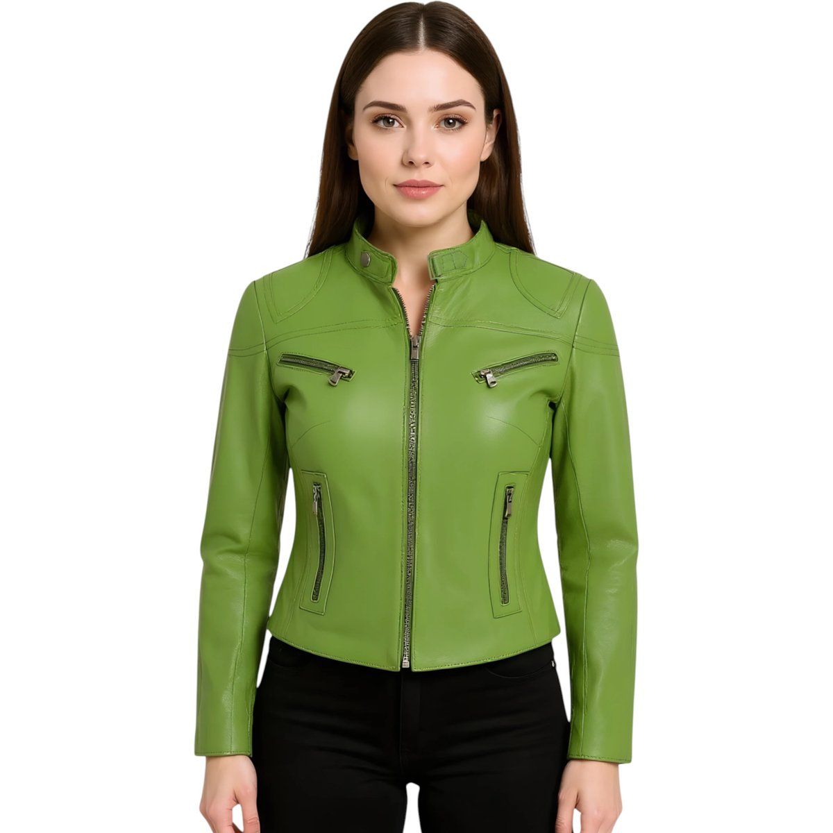 Schmal geschnittene Biker-Lederjacke