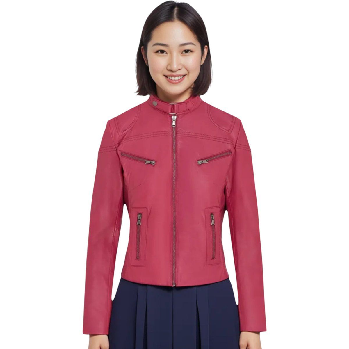 Lässige pinke Leder Bikerjacke