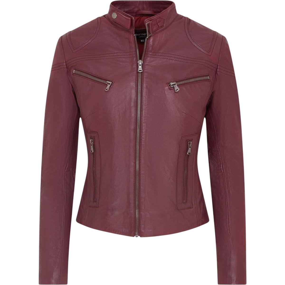 Burgunderrote Damen Bikerjacke aus Leder, schmale Passform
