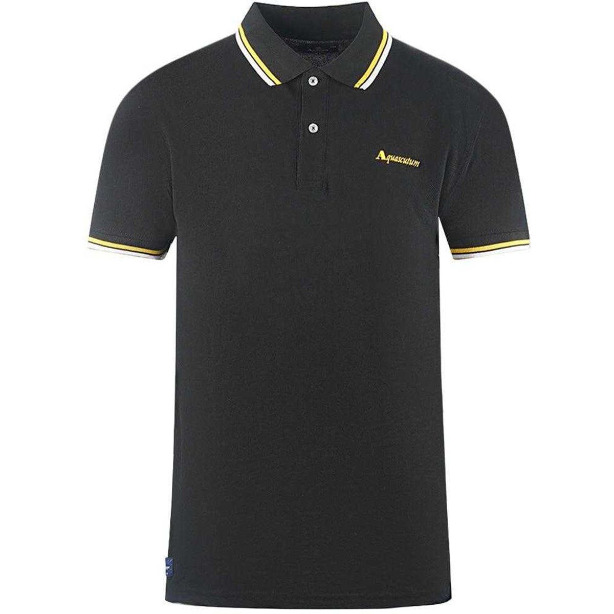 Aquascutum Unisex Erwachsene Doppelspitzenkragen Logo Polo-Shirt (Schwarz)
