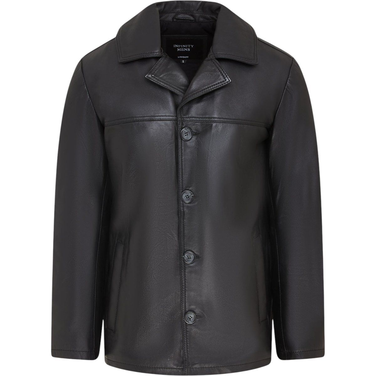 Schwarzer italienischer Lederblazer mit Knöpfen