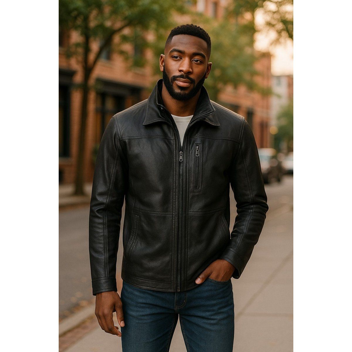 Klassische schwarze Bikerjacke aus Leder