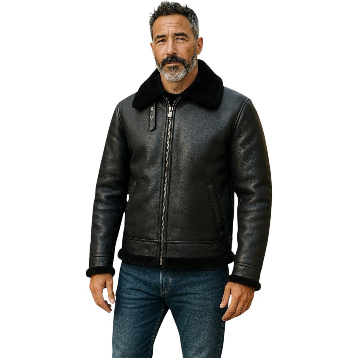 Herren Fliegerjacke aus schwarzem Shearling
