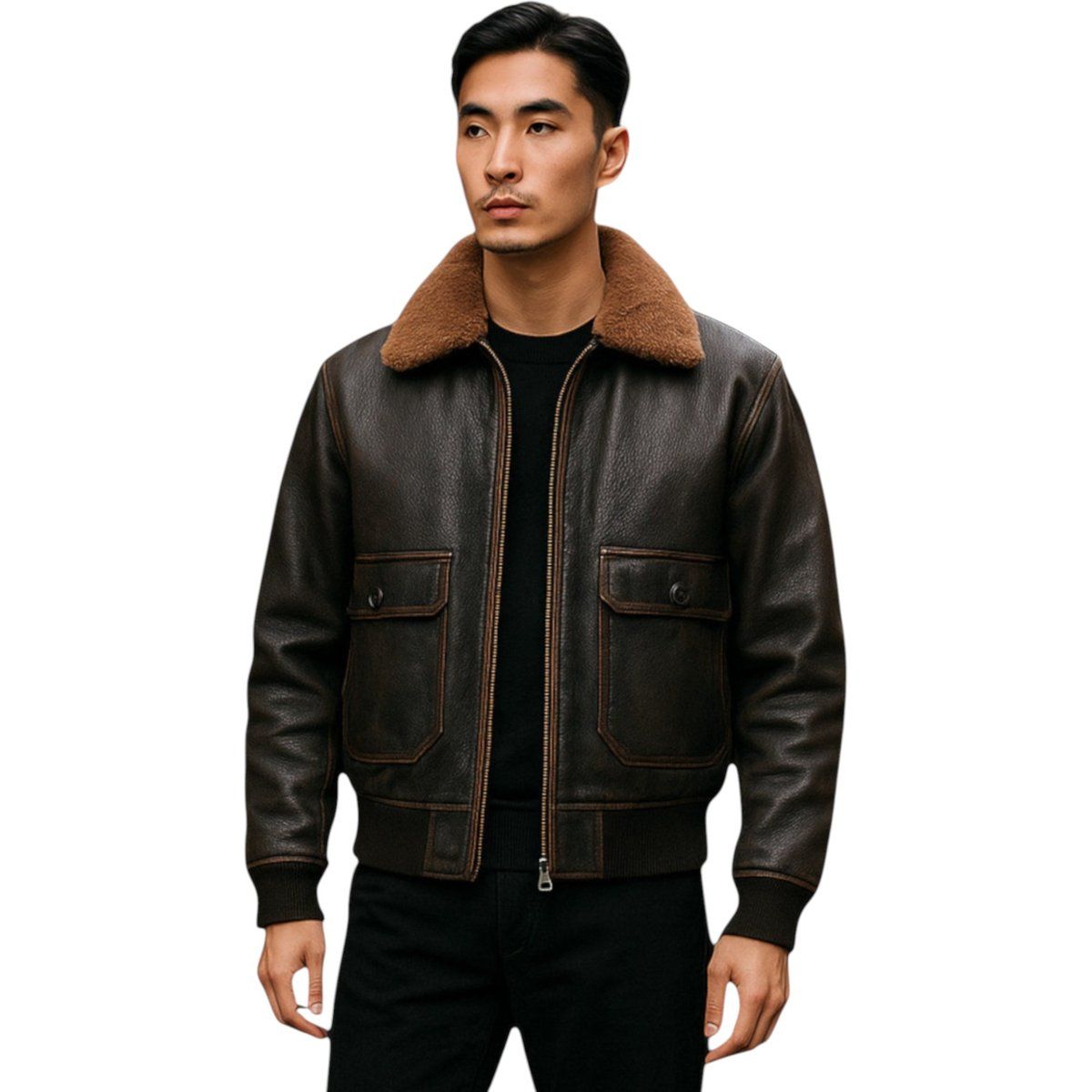 Herren-Bomberjacke aus braunem Leder