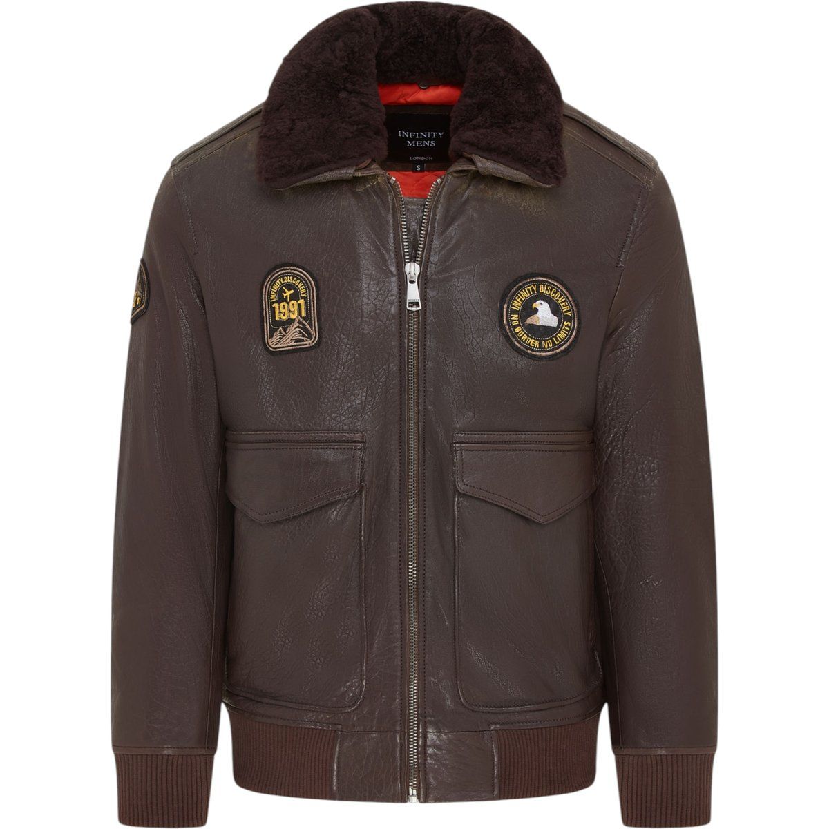 Braune Lederbomberjacke mit Shearling-Kragen