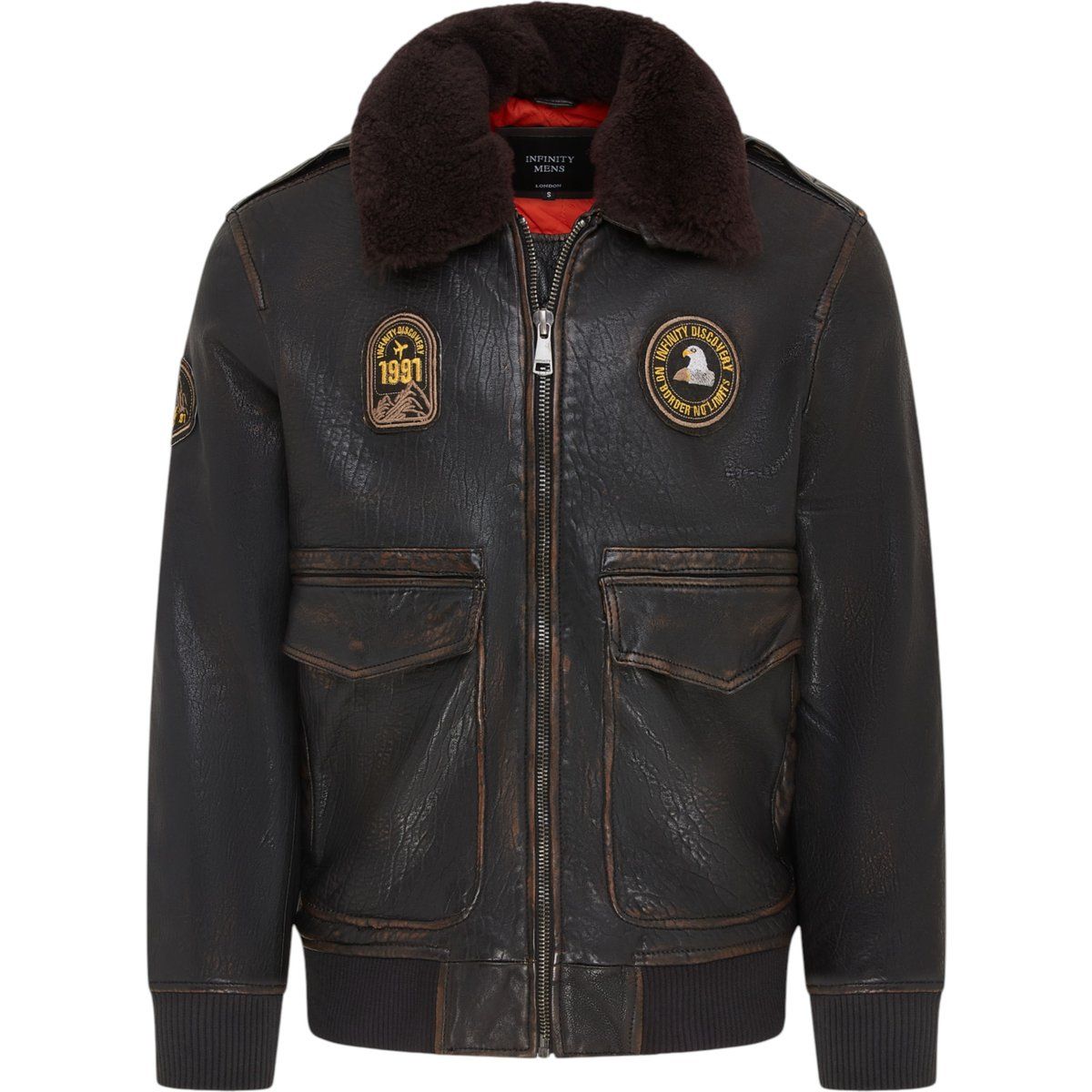 Herren-Lederbomberjacke mit Shearling-Kragen