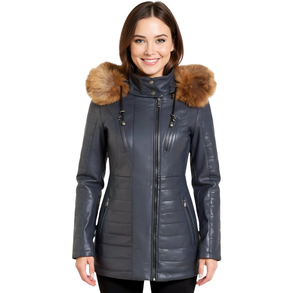 Gesteppte Lederparkajacke für Damen