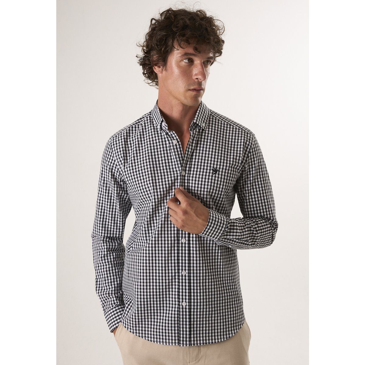 Schwarz-Weißes Gingham Langarmhemd