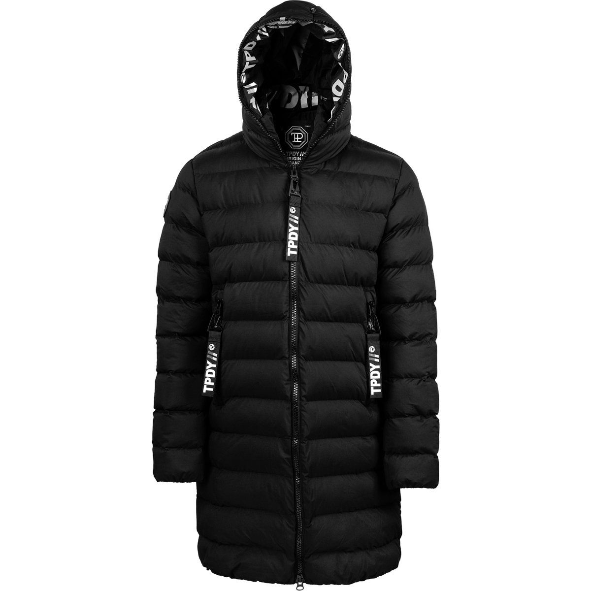 Langer gesteppter Parka mit Kapuze