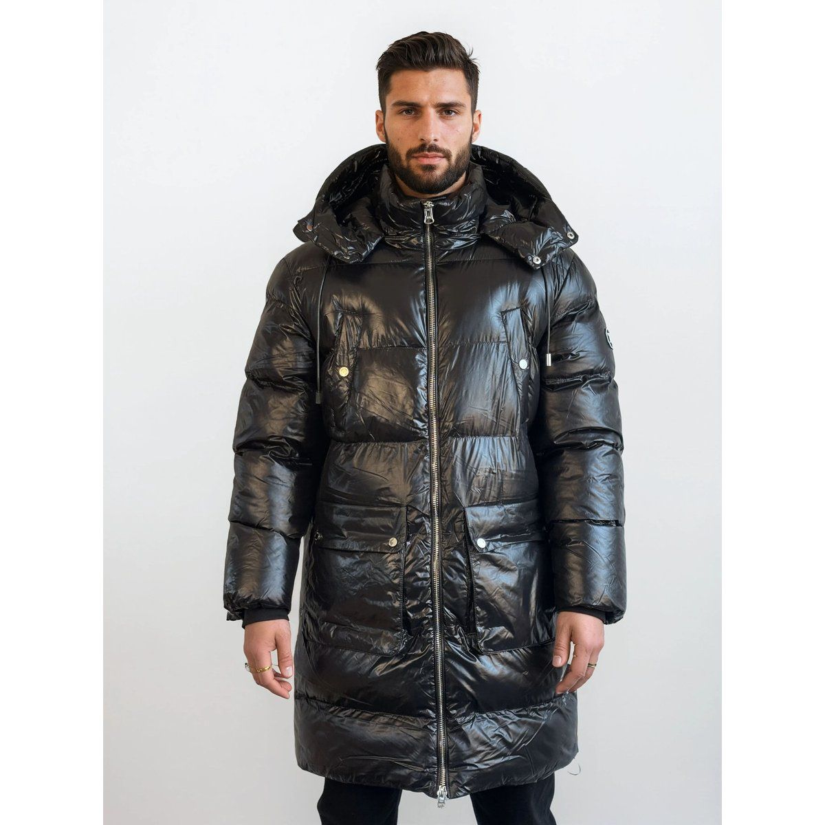 Langer gesteppter Kapuzen-Parka