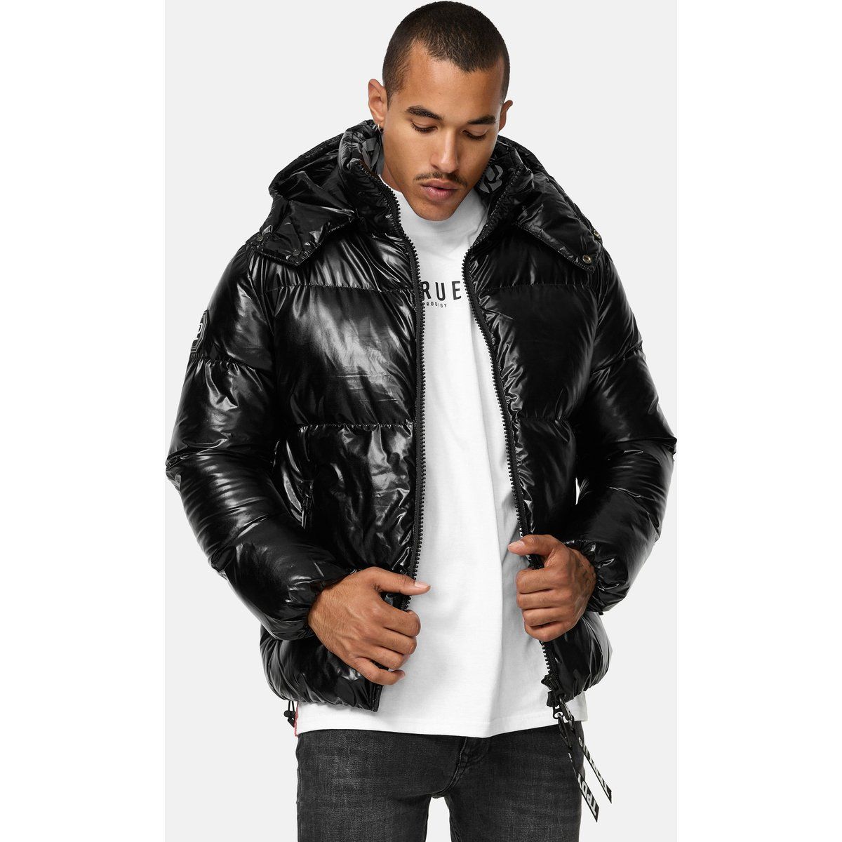 Hochglänzende Gesteppte Pufferjacke