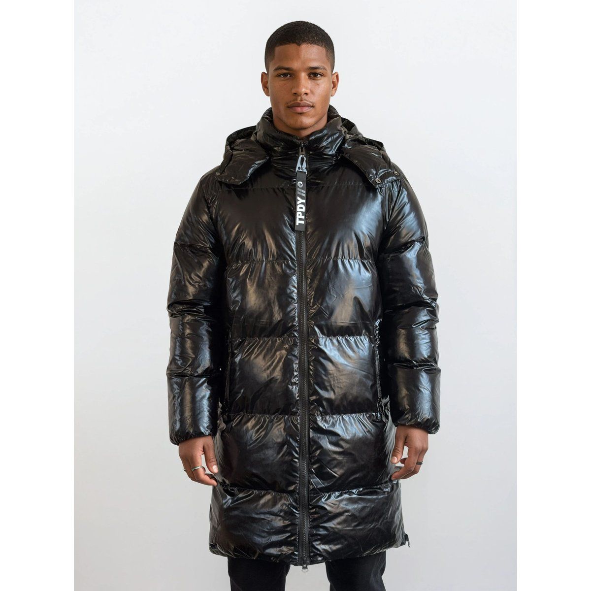 Glänzender Langer Steppparka mit Kapuze