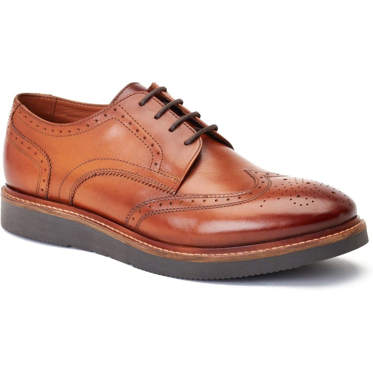 Base London Joe Leder Herren Brogues Schuhe in verbranntem Tan
