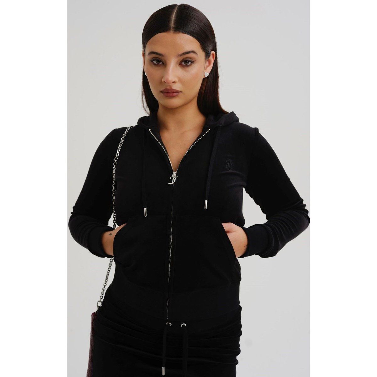 Juicy Couture Robertson Klassische Jacke Polyester Damen Schwarz Kapuzenpullover