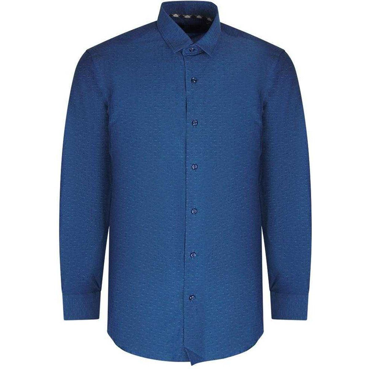 Aquascutum Herren Strukturiertes Langarmhemd (Dunkelblau)