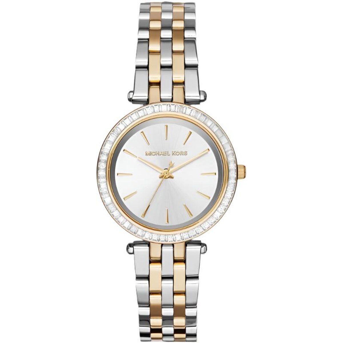 Zweifarbige Armbanduhr mit Kristallakzenten