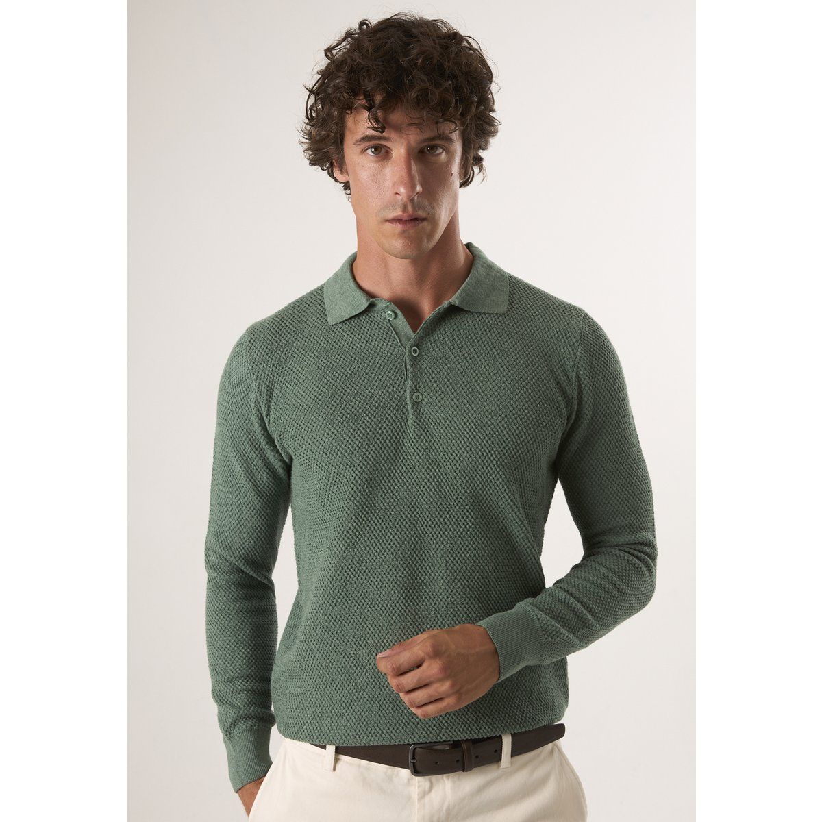 Herren Strickpolohemd mit Textur