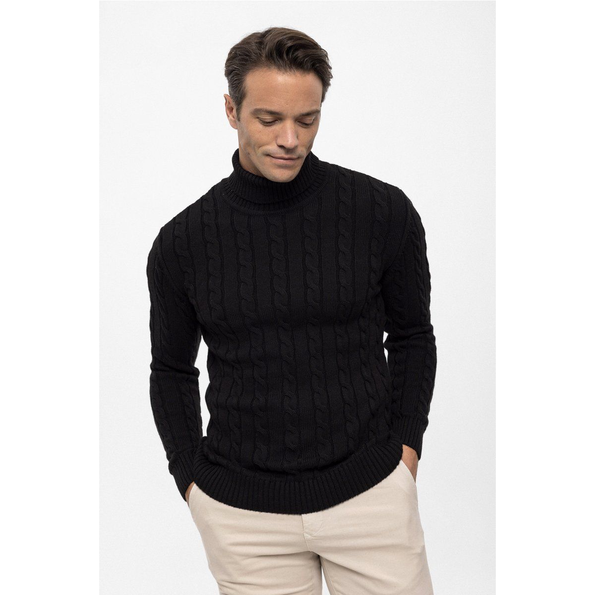 Herren Rollkragenpullover mit Zopfmuster
