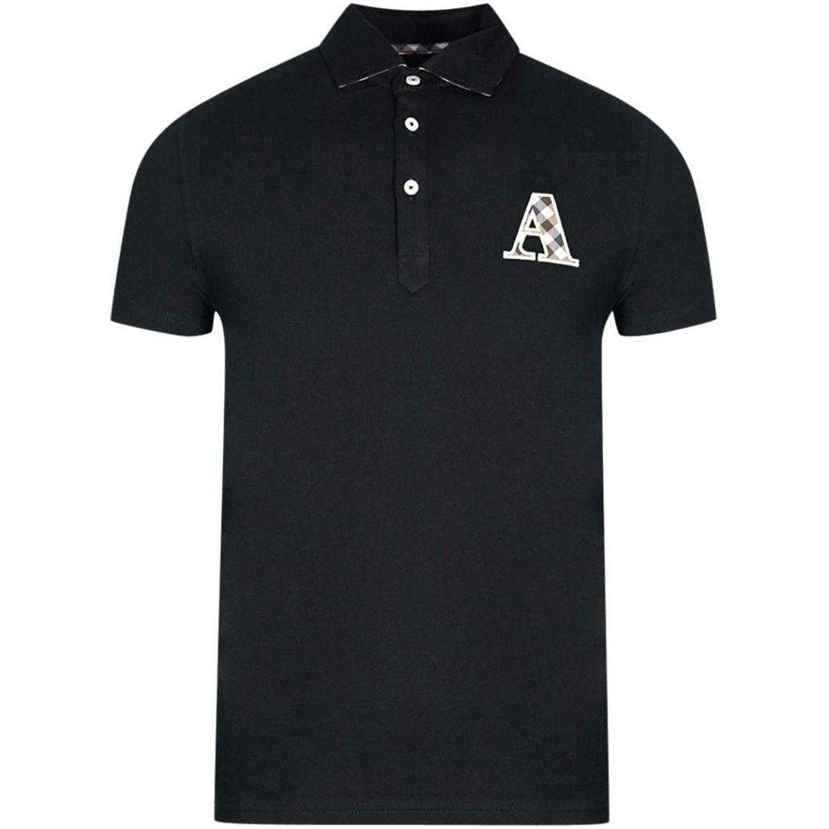 Aquascutum Unisex Erwachsenen Kariertes Logo Polo-Shirt (Schwarz)