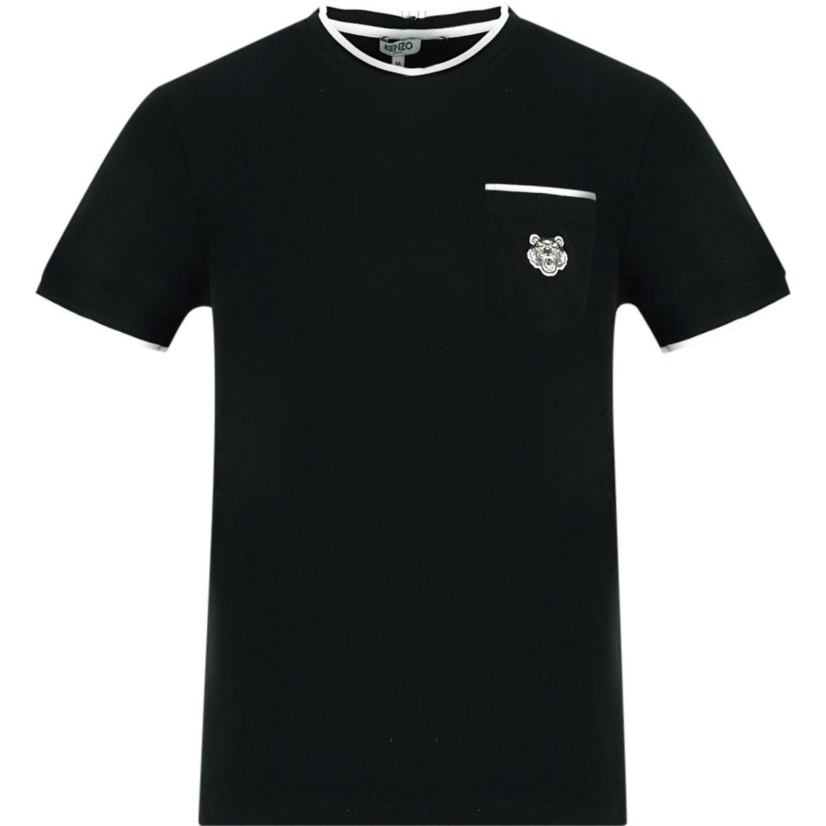 Klassisches schwarzes T-Shirt mit Rundhalsausschnitt und Tasche