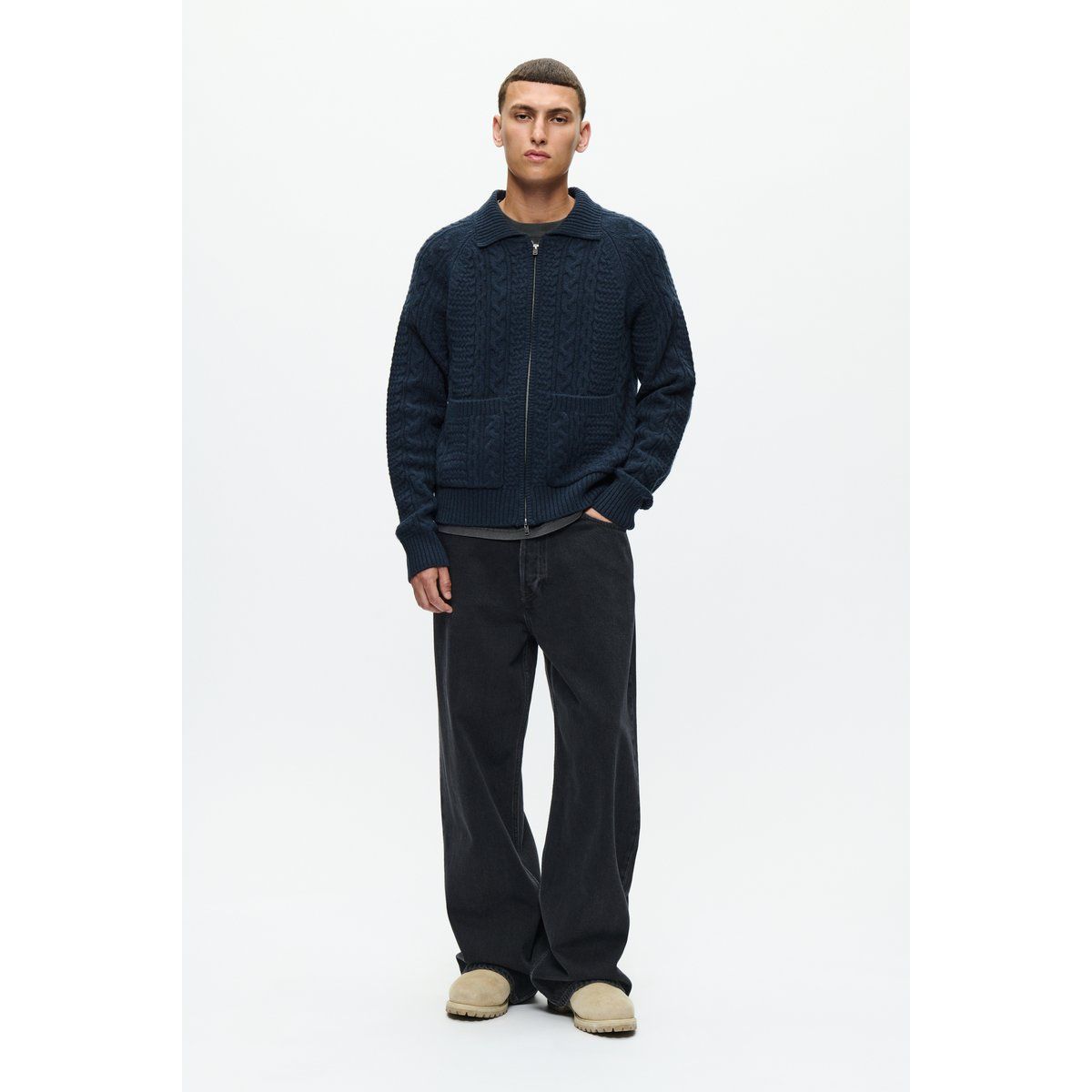 Cable Strickjacke mit Reißverschluss