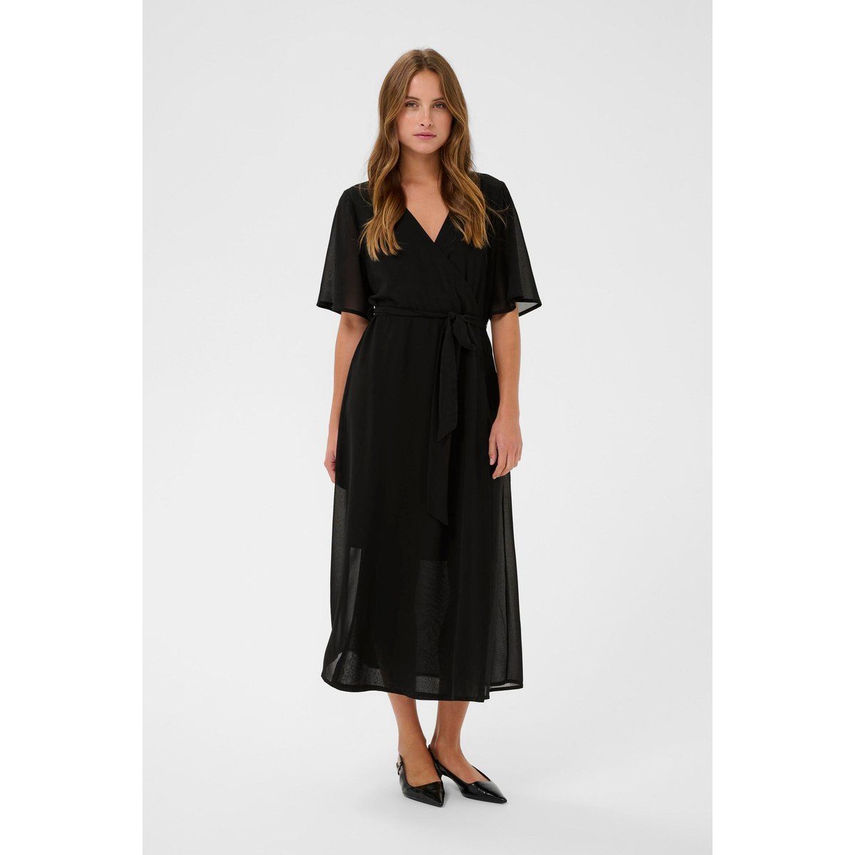 Elegantes schwarzes Wickel-Midikleid