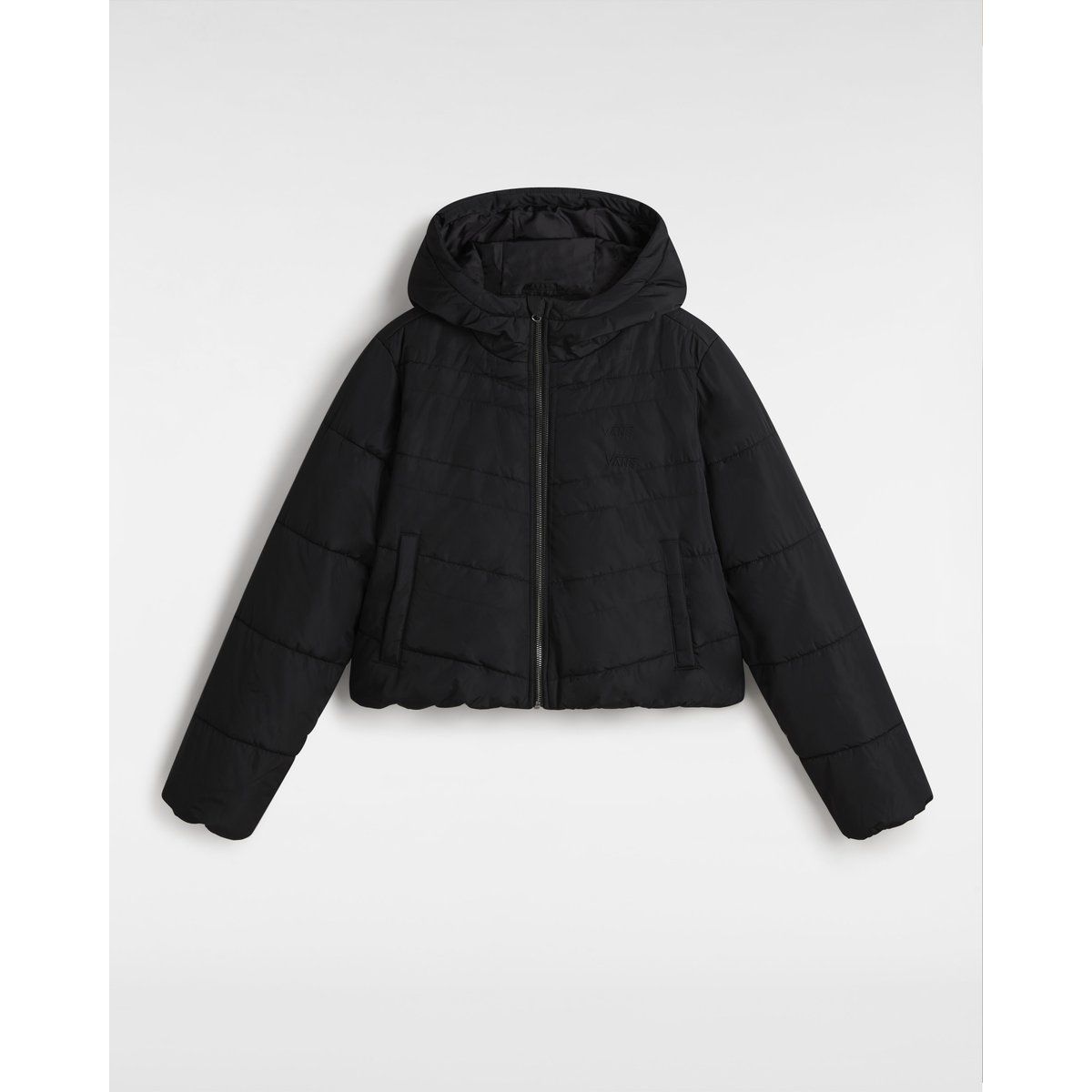 Schwarze Cropped Steppjacke mit Kapuze