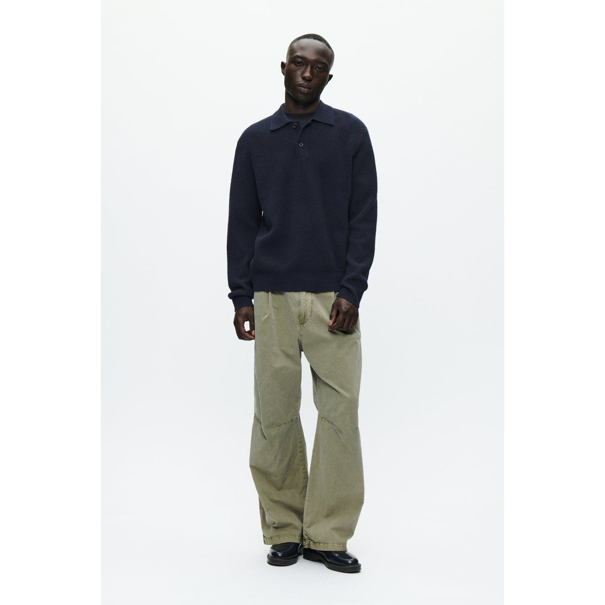 Herren Strickpolo Pullover mit Rippenstruktur