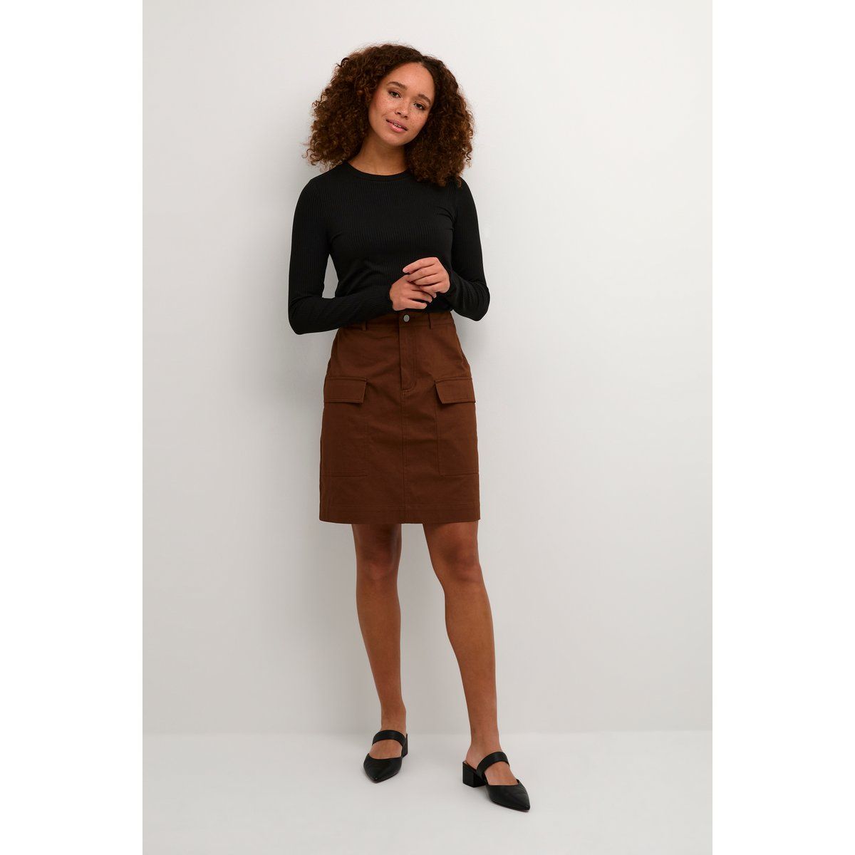 Figurbetontes geripptes Langarmshirt