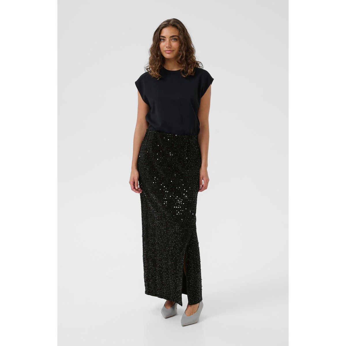 Eleganter Pailletten-Maxirock mit Schlitz
