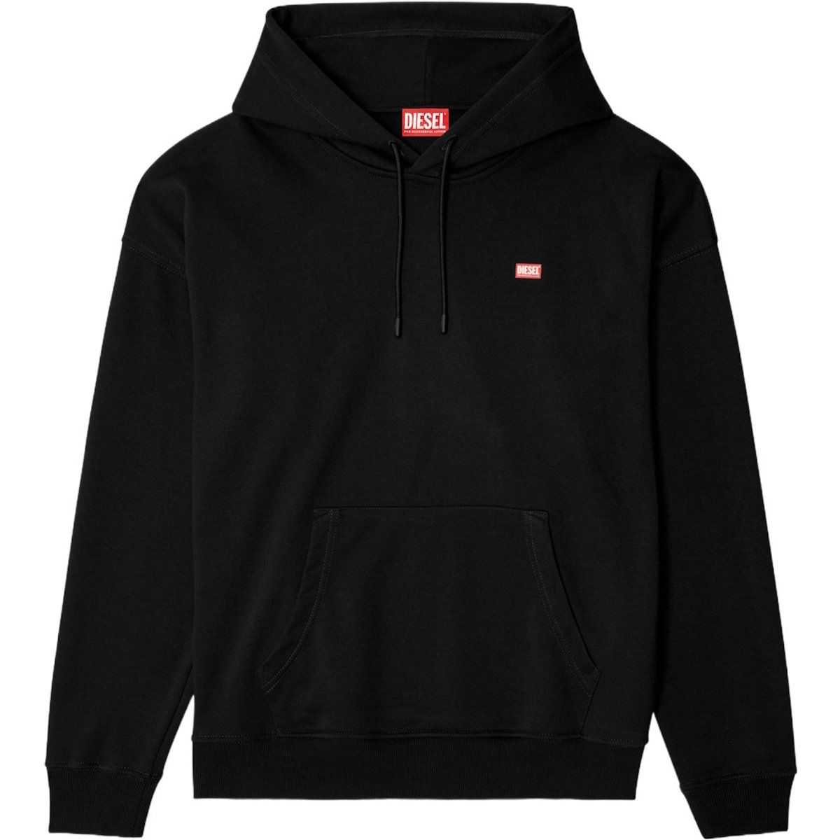 Minimalistischer schwarzer Kapuzenpullover mit Logo