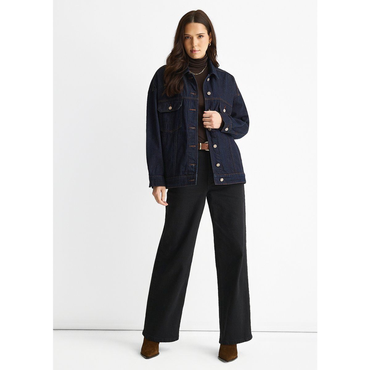 Dunkle Indigo Denim Trucker Jacke