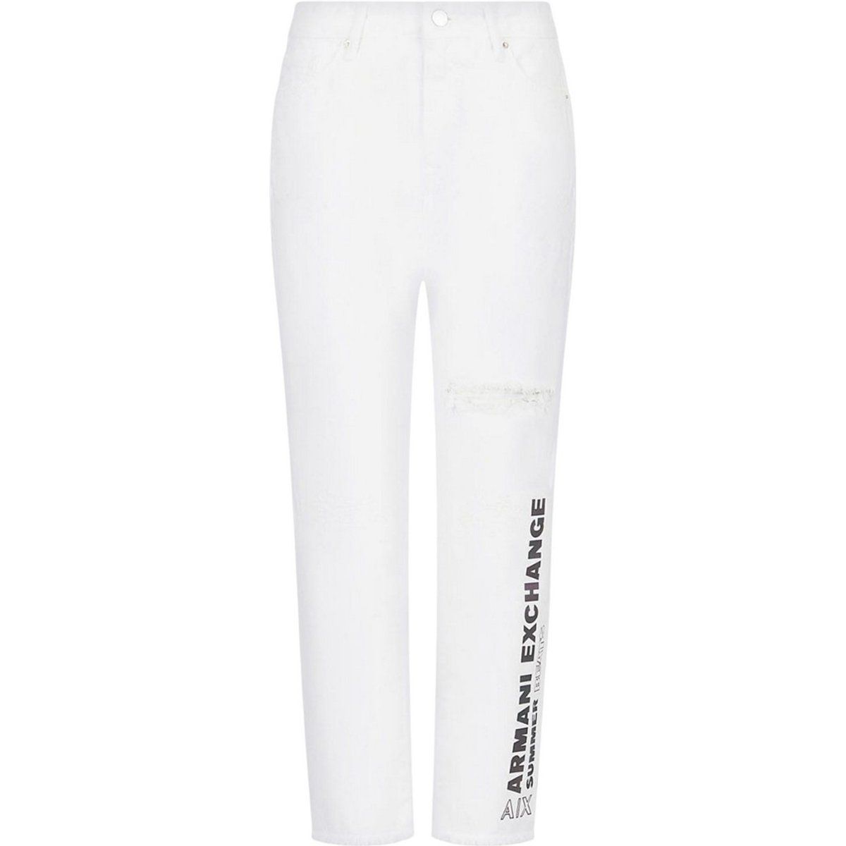 Weiße Boyfriend-Jeans mit Logo