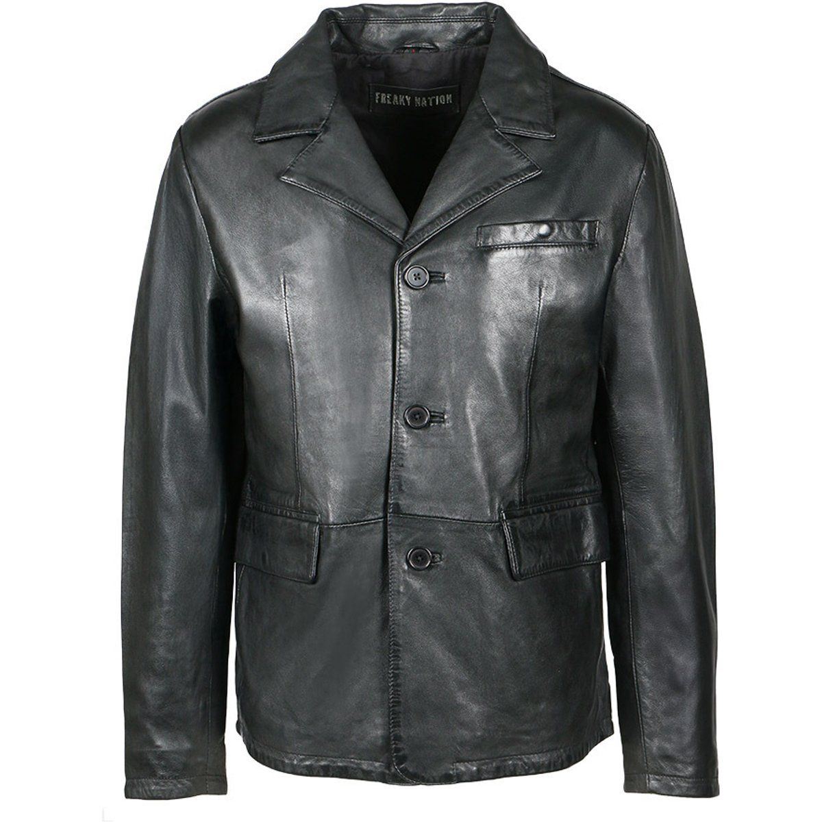 Klassische Schwarze Lederblazer Jacke