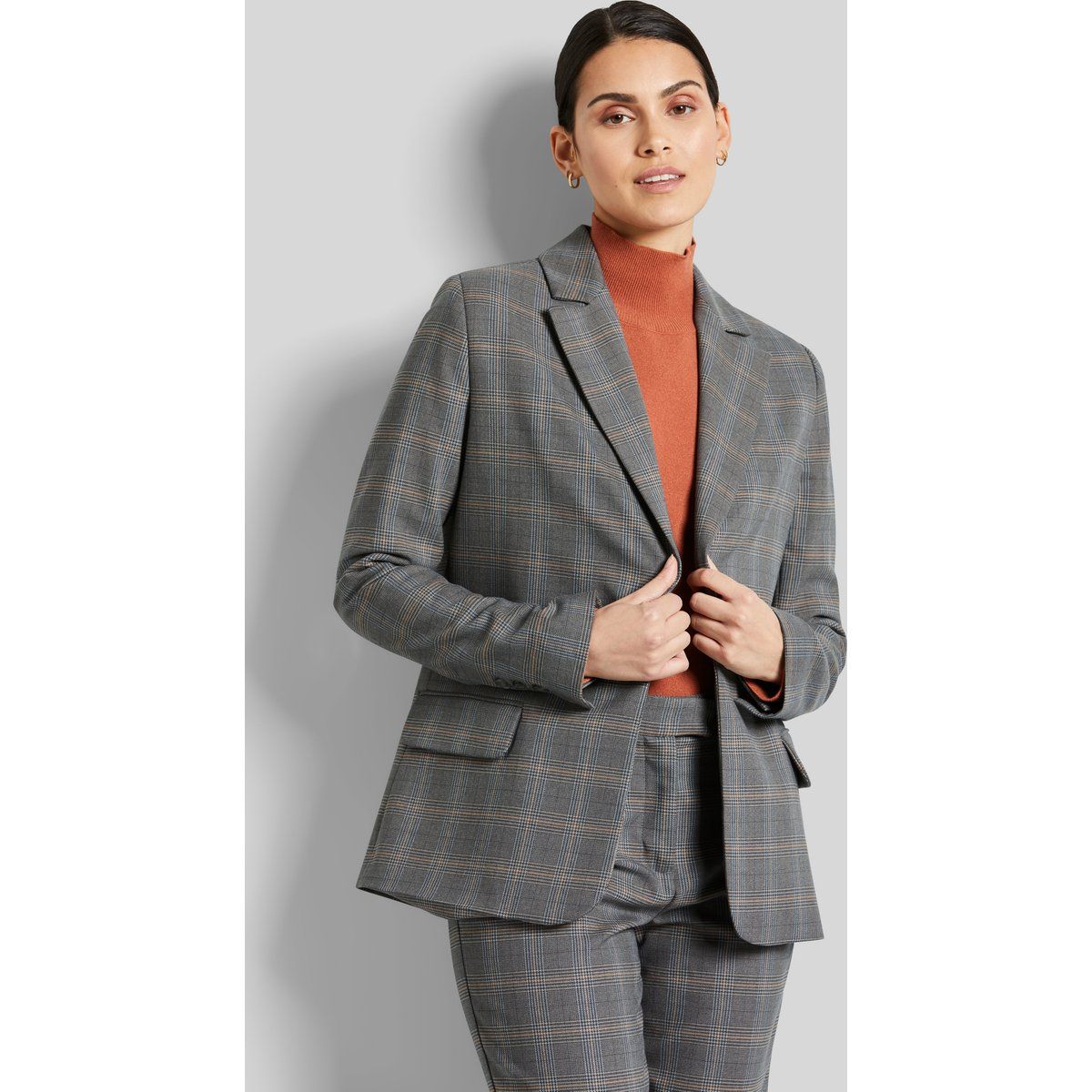 Damen Blazer mit Karomuster und Reverskragen
