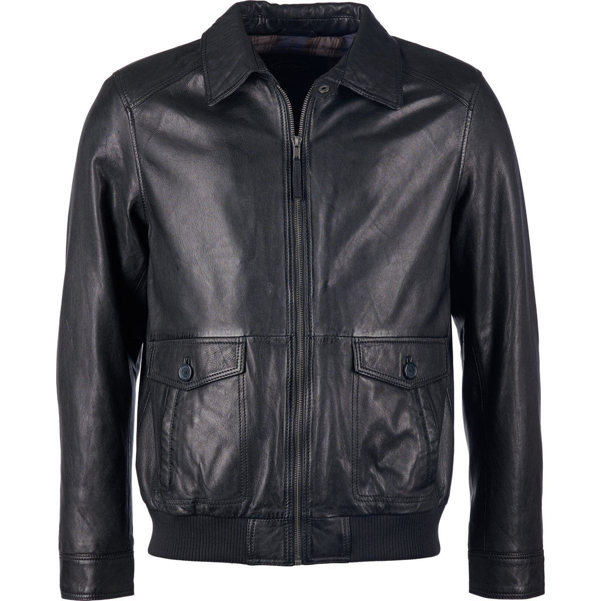 Klassische schwarze Lederjacke mit Taschen
