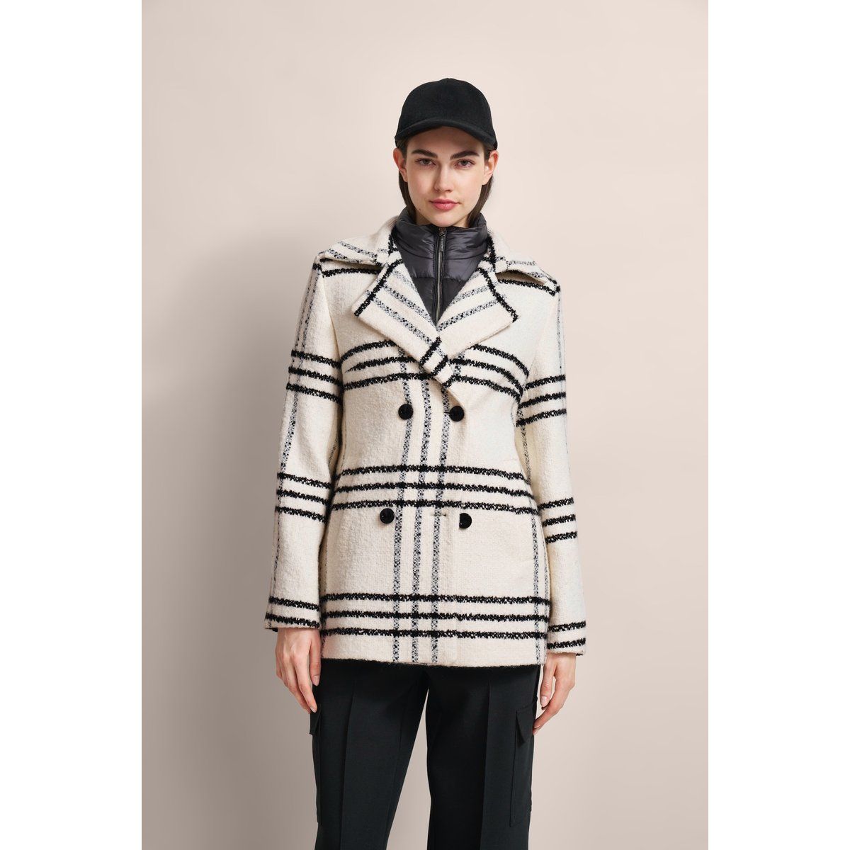Damen Wollmischung Cabanjacke mit Karomuster