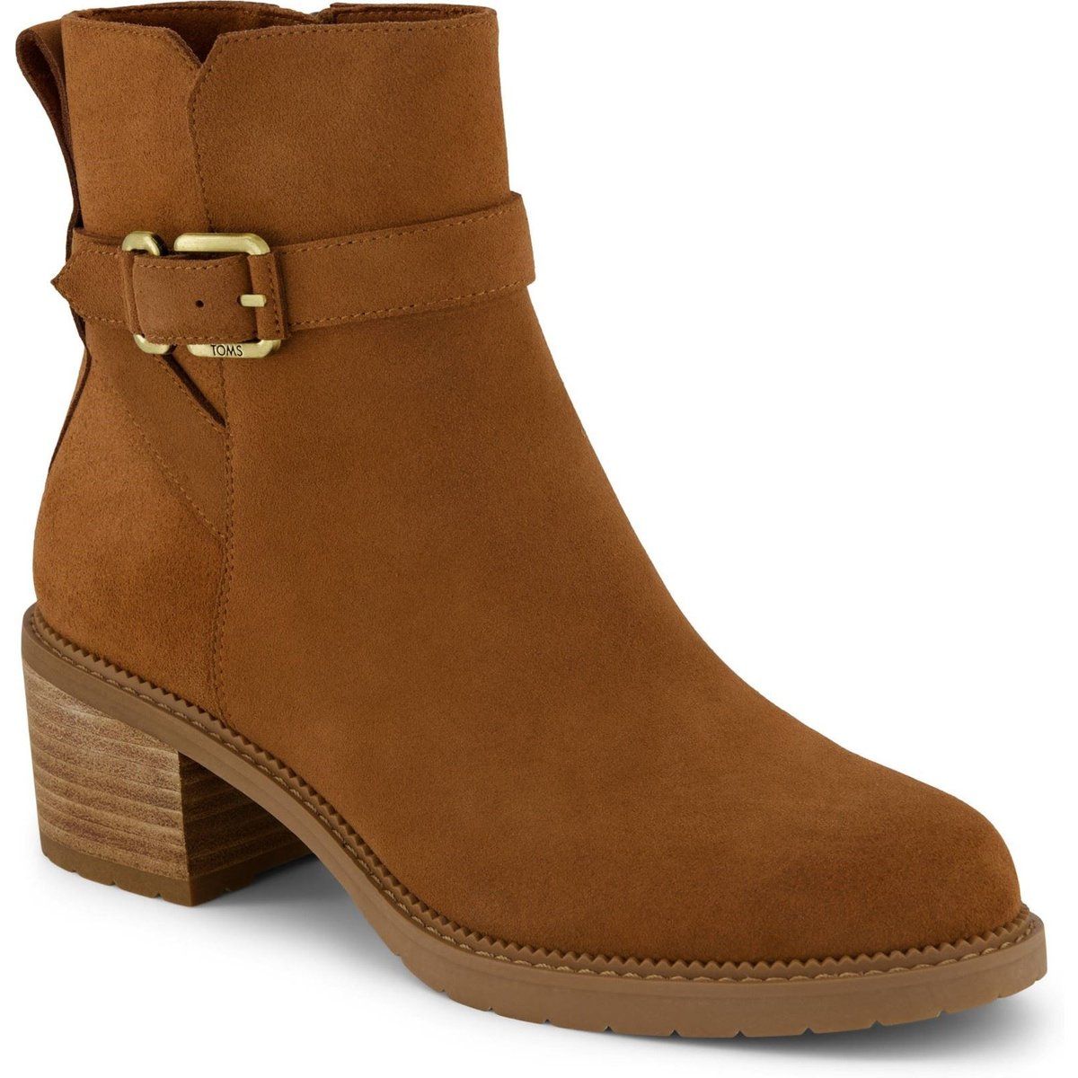 TOMS Hailey Schnallenleder Damen Stiefeletten in Bernsteinbraun mit Absatz