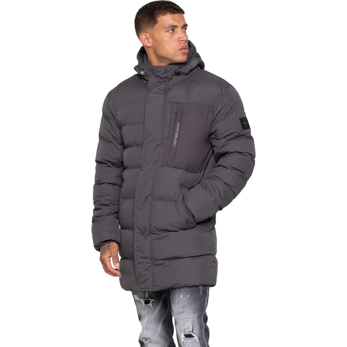 Herren Longline Puffer Mantel mit Kapuze