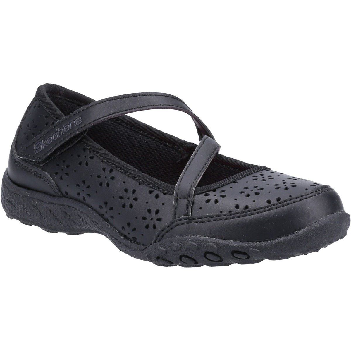 Skechers Breathe Easy Playground Poppies Mädchenschuhe Aus Schwarzem Leder