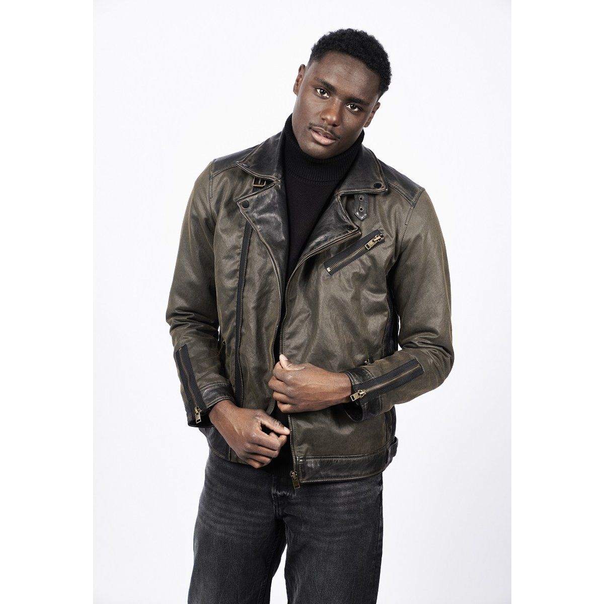 Olivgrüne Bikerjacke