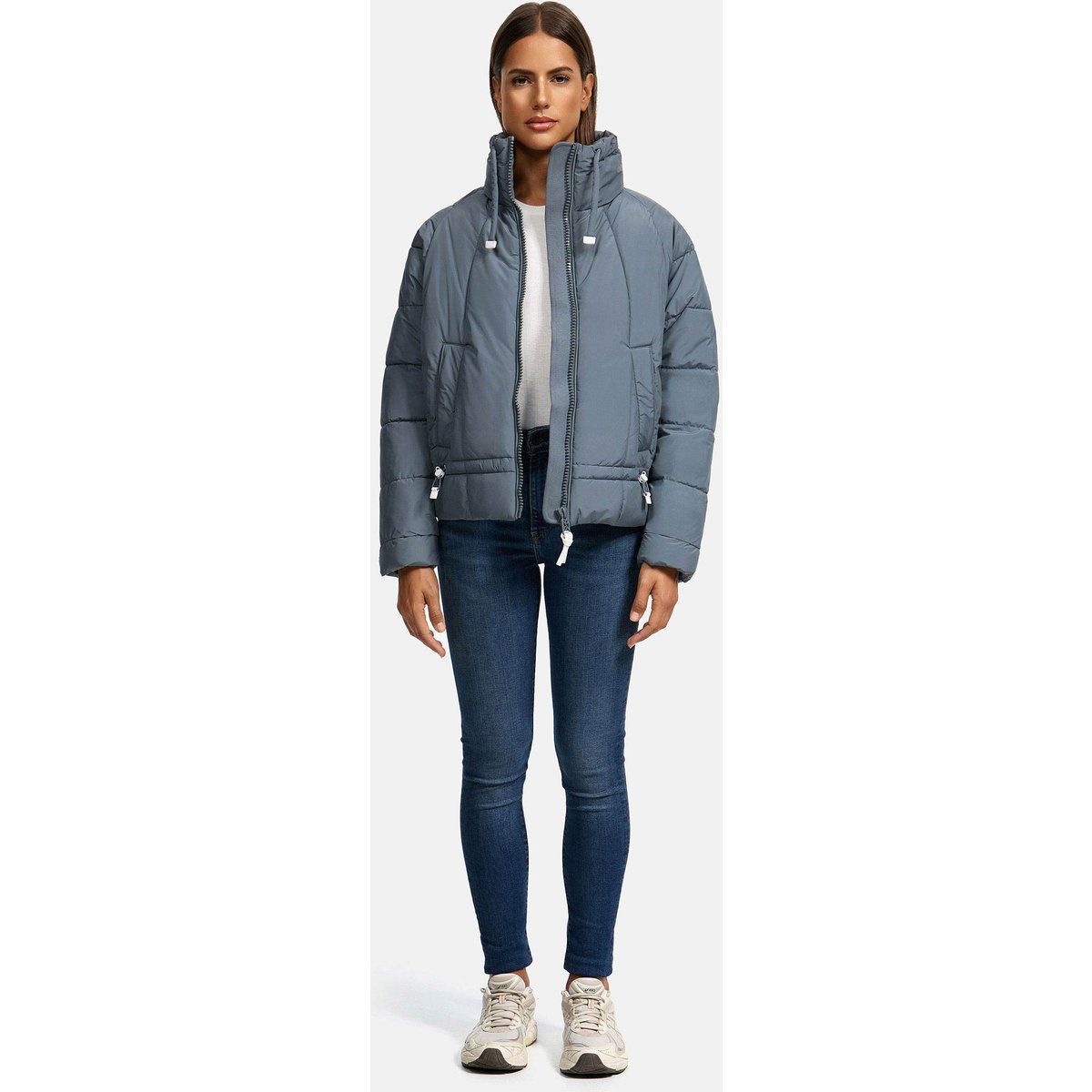 Kurze Damen-Pufferjacke mit Stehkragen