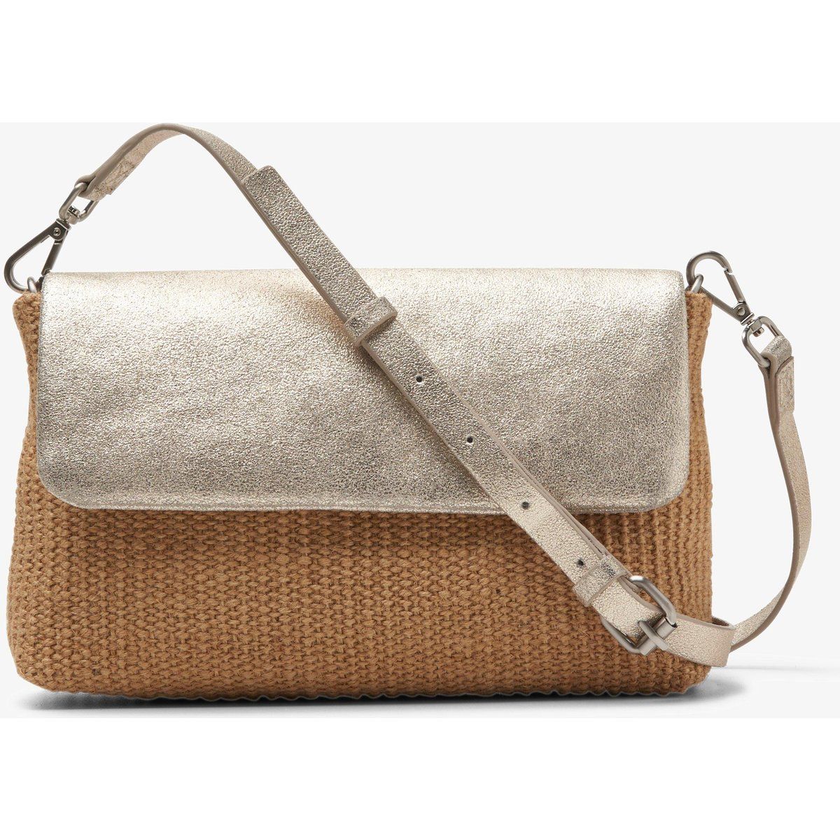 Gewebte Bast Crossbody Tasche mit Lederklappe